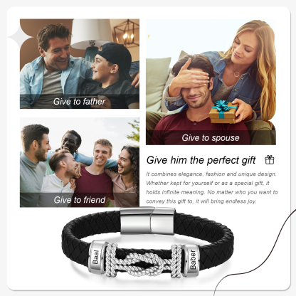 Bracelet en Cuir 2 Prénoms Personnalisé