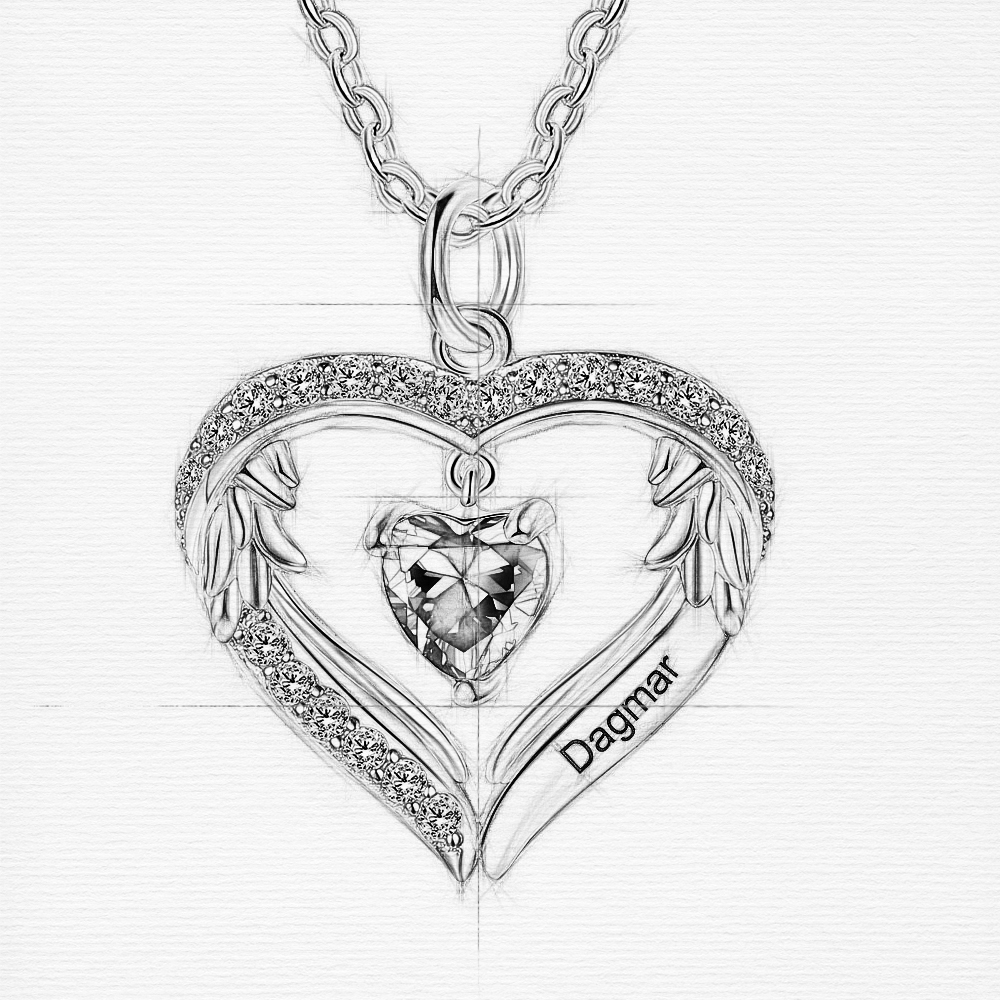 Collier Prénom cœur Argent 925 1 Prénom 1 pierre de naissance