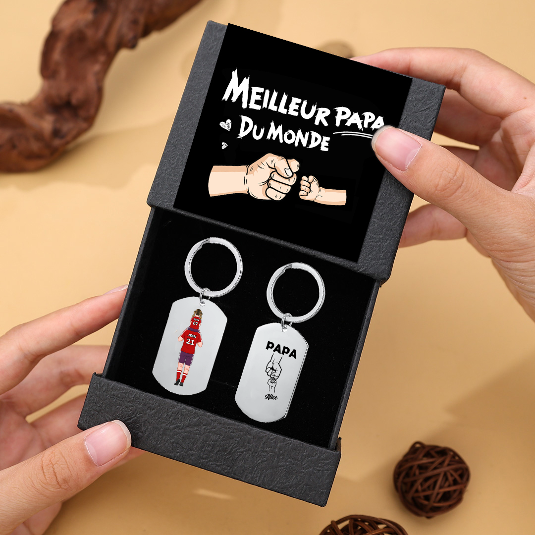 À mon Papa - Porte-Clés Famille du Football 2-4 Prénoms Personnalisés pour Famille