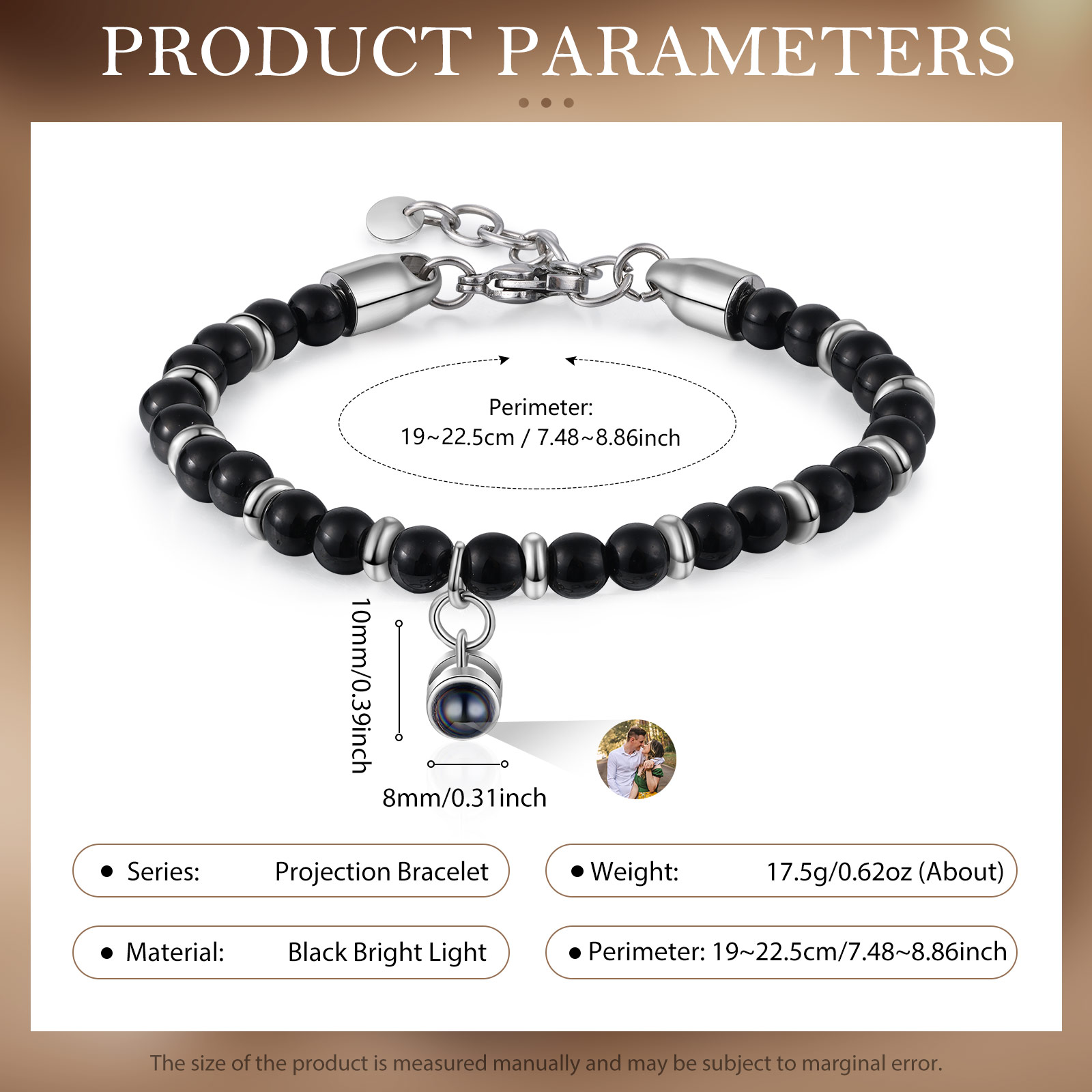 Bracelet Homme Projection de Pierres Photo Personnalisée