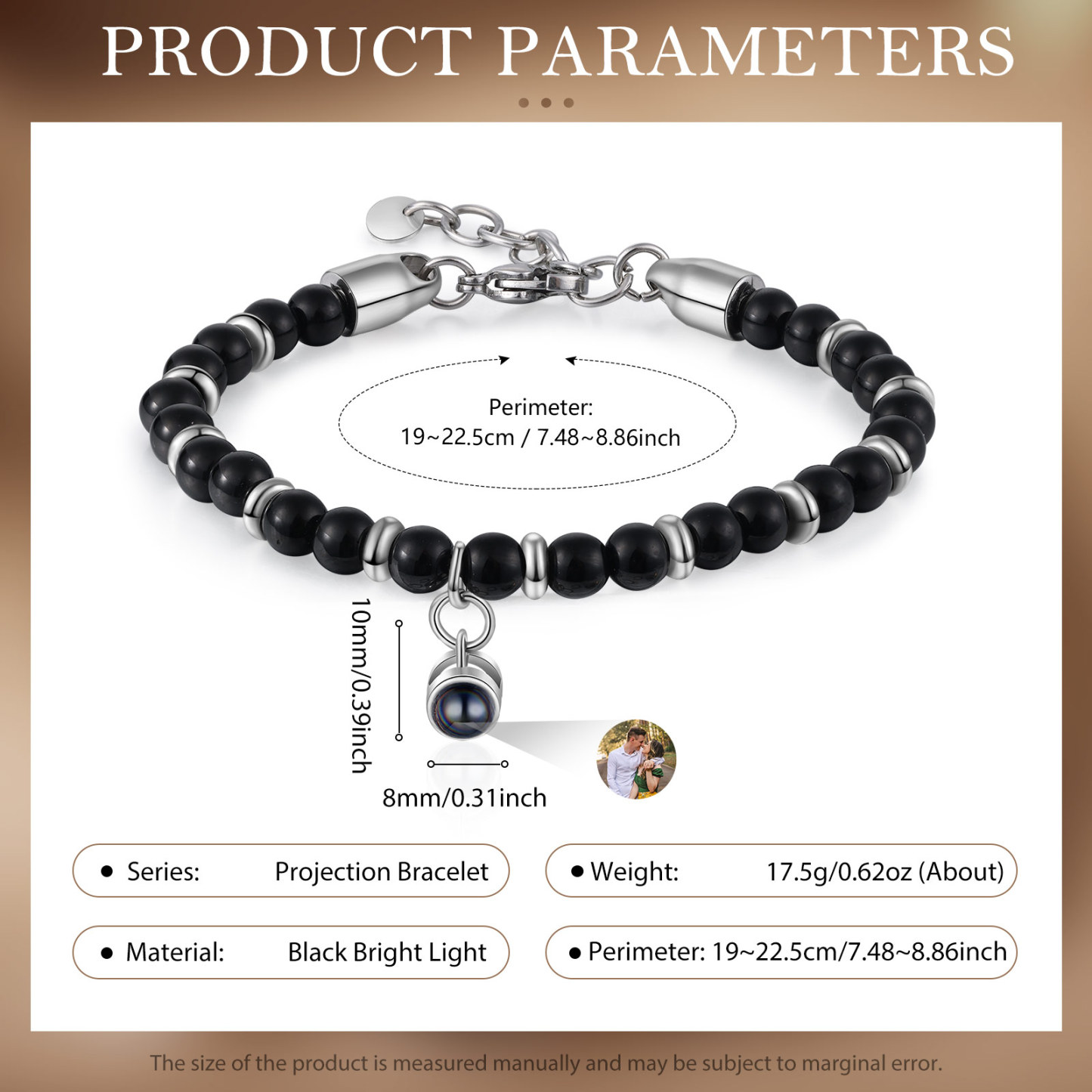 Bracelet Homme Projection de Pierres Photo Personnalisée