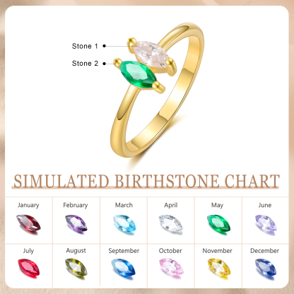 Bague Femmes 2 Pierres de Naissance Personnalisés