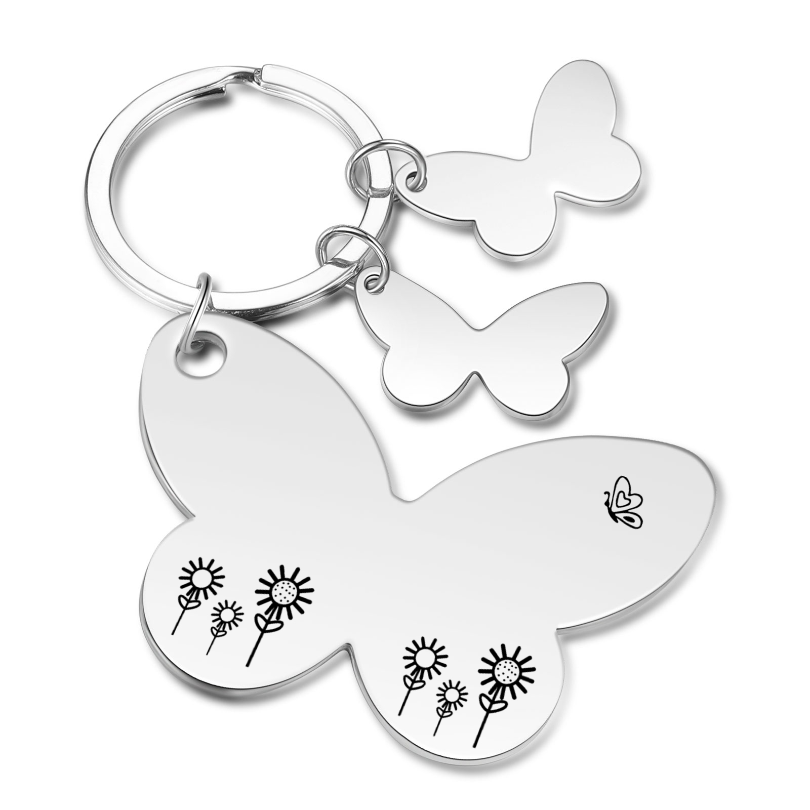 À Maman/Mamie - Porte-Clés Papillon 2 Prénoms Personnalisés avec Texte 