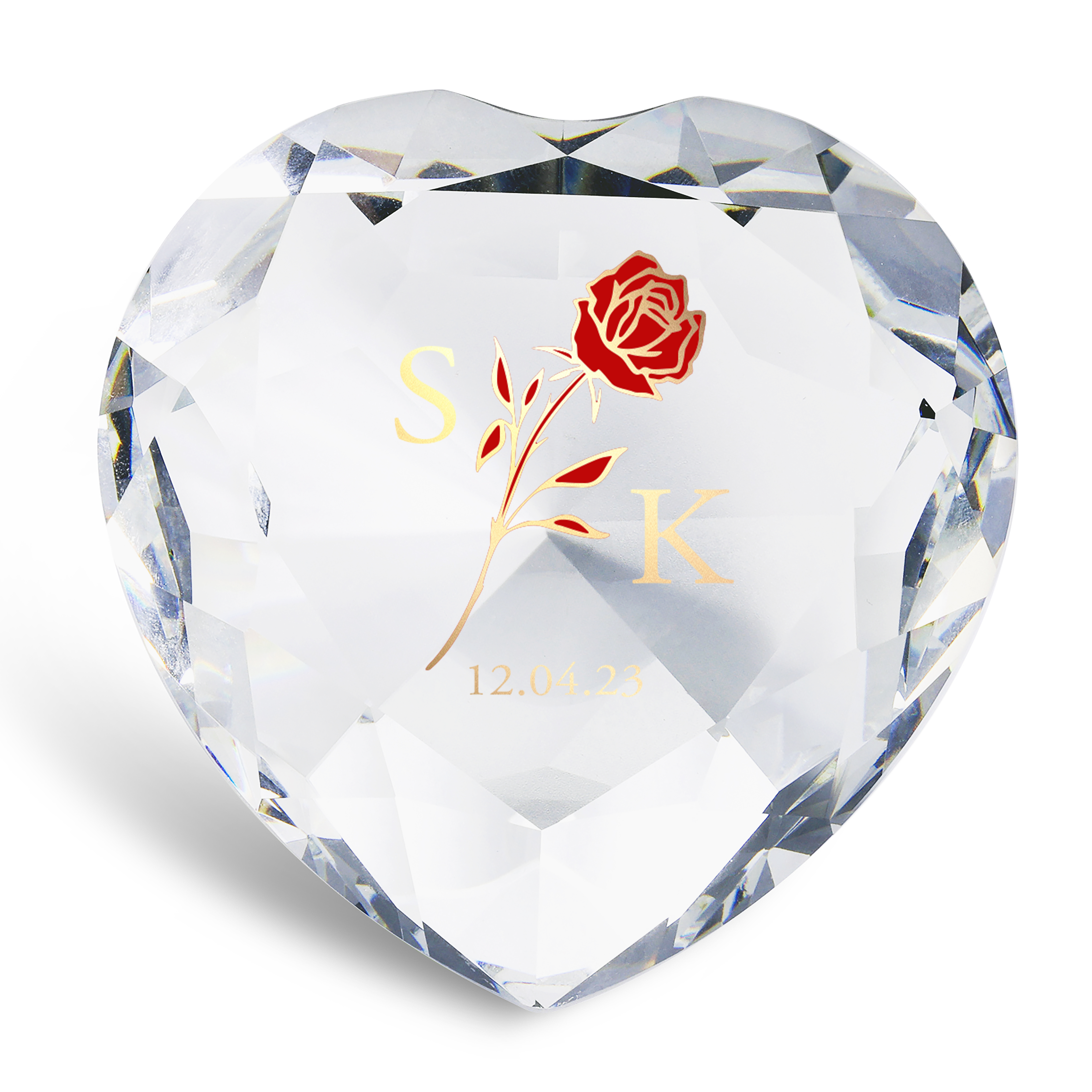 Décoration Cristal Cœur 2 Lettres Personnalisées avec Date pour Couple