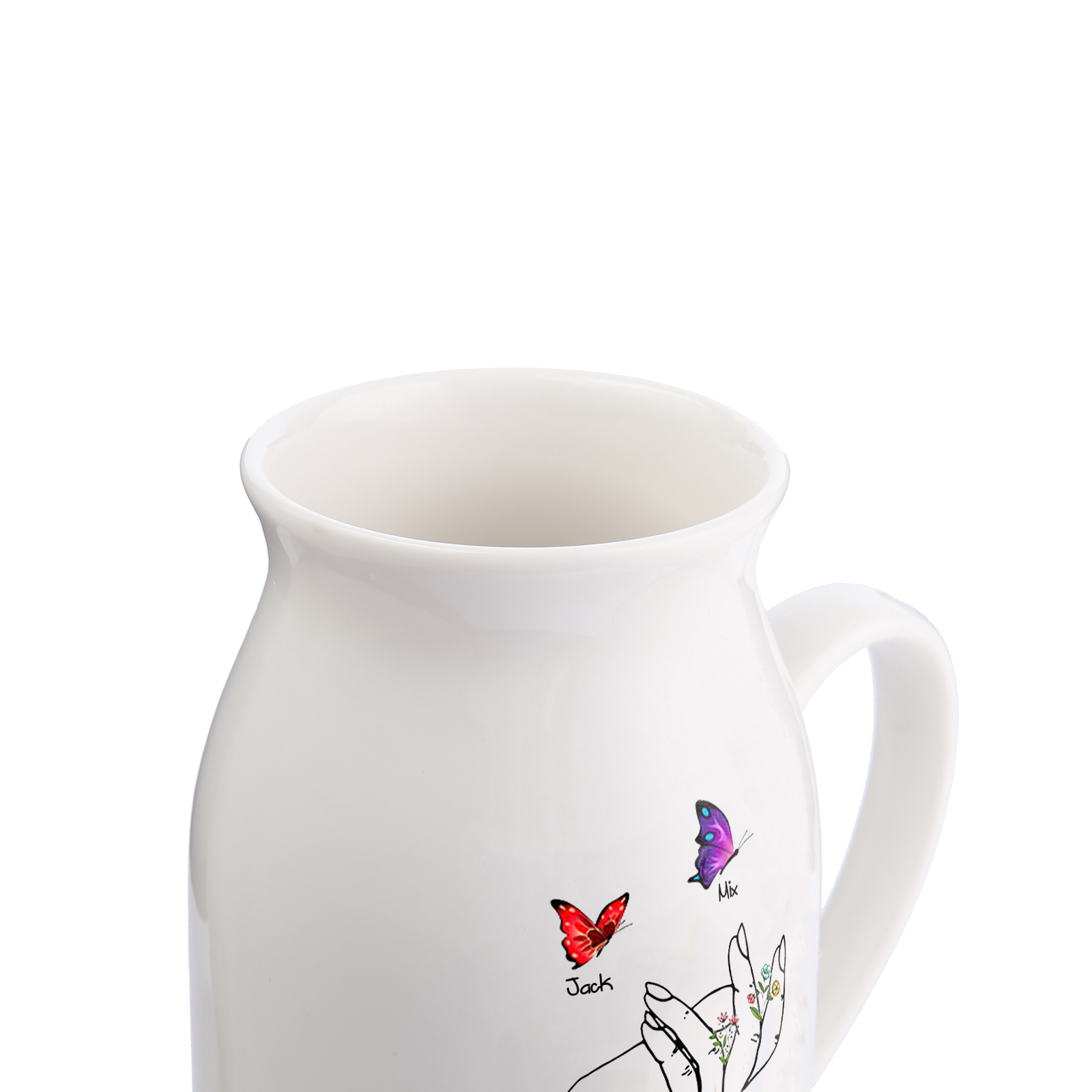 Vase à Fleurs Mains et Papillons 2 Prénoms Personnalisés avec Texte Décoration de la Maison
