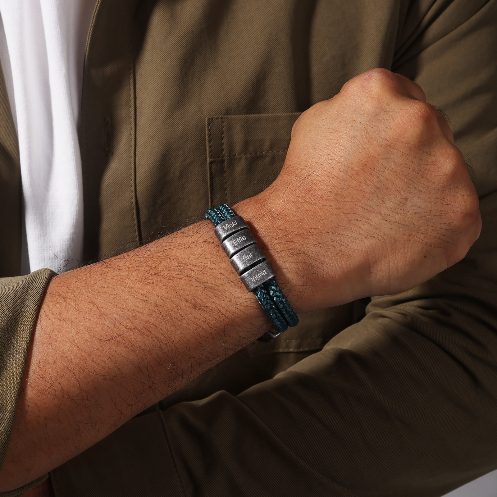 Bracelet Vintage Personnalisés avec 2-4 Noms Bracelet Homme en Vert | Jessemde