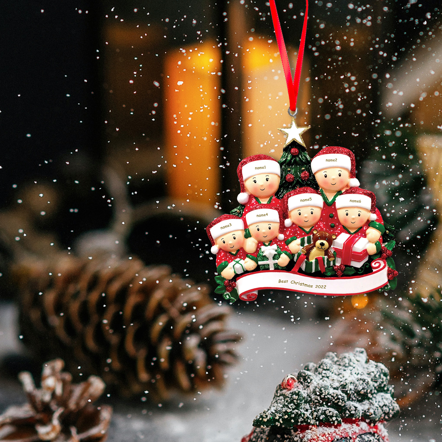 Décoration Sapin Noël Poupée 4 Prénoms Personnalisés et texte