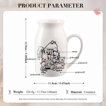 Vase à Fleurs Ours 5 Prénoms Personnalisés avec Texte Décoration de la Maison
