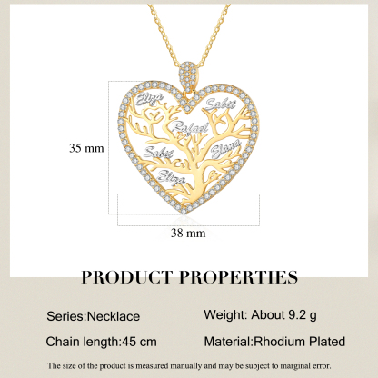 Collier Pendentif Arbre de vie Arbre généalogique 6 Prénoms Personnalisé