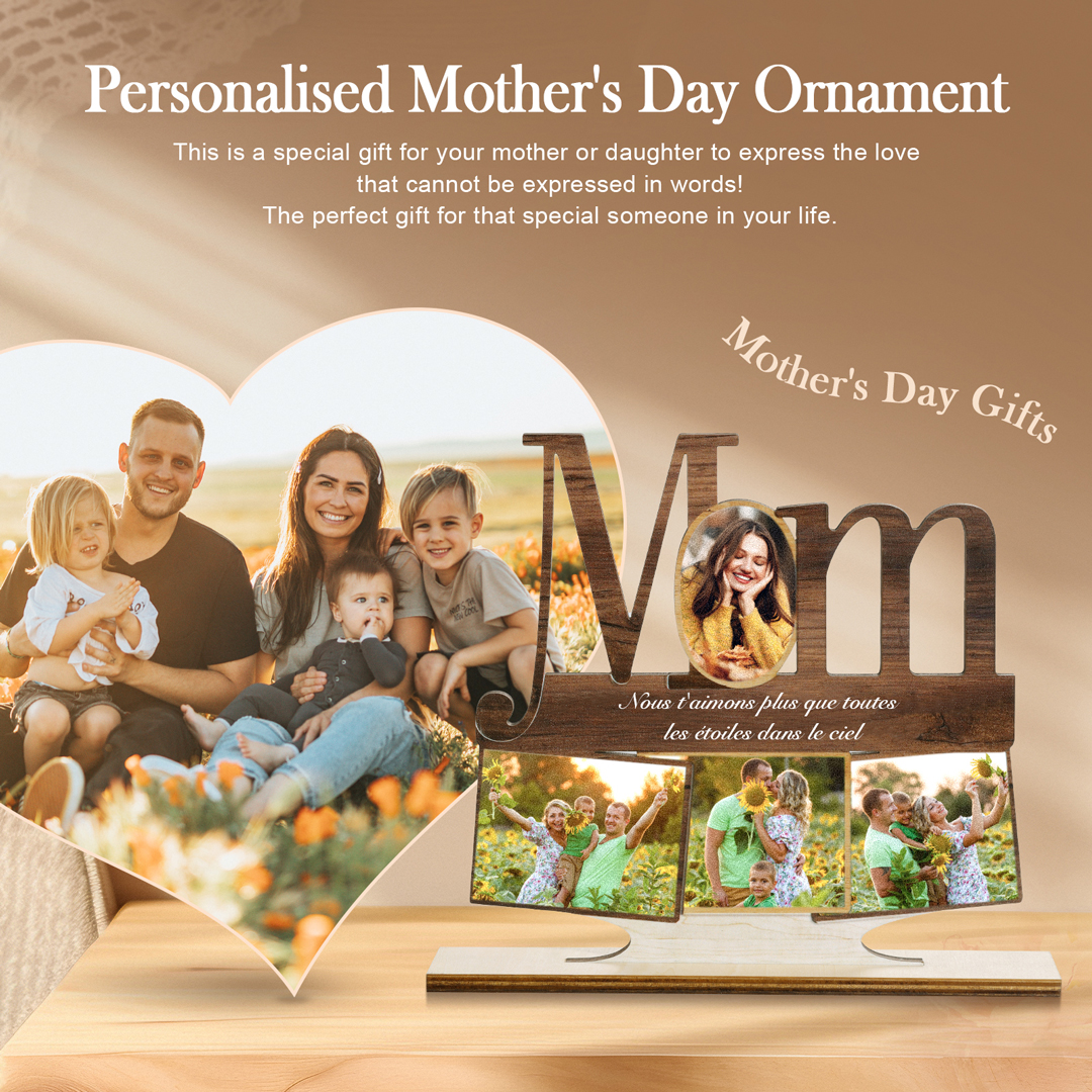 Décoration en bois 1 Texte et 4 Photos Personnalisés Ornement pour Maman