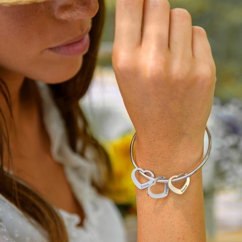 Bracelet Personnalisé 5 Prénoms Avec Pendentifs Coeur Bracelet Coeur|Jessemade