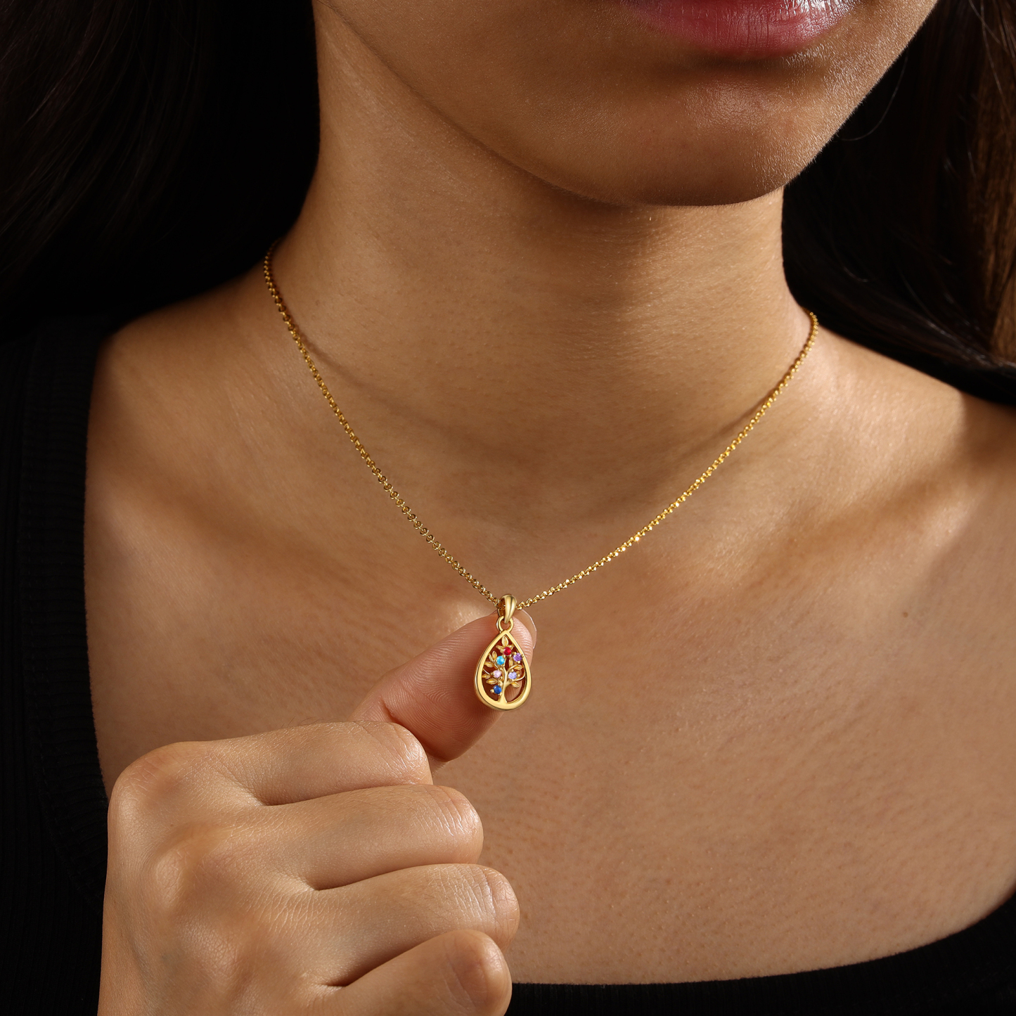 Collier Pendentif Arbre de vie 6 Pierres De Naissance Personnalisés Collier Arbre généalogique