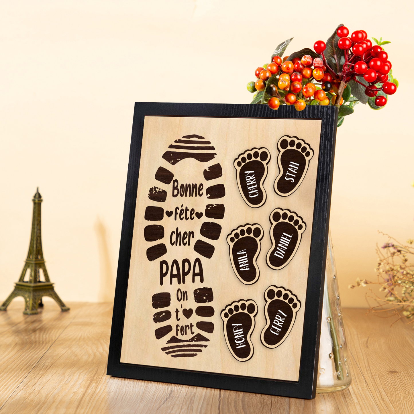 À Mon Papa-Cadre en Bois Pieds Bébé 6 Prénoms Personnalisés