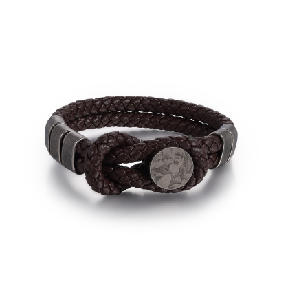 Bracelet Cuir Pour Hommes 5 Prénoms Personnalisés avec 1 Photo | Jessemade