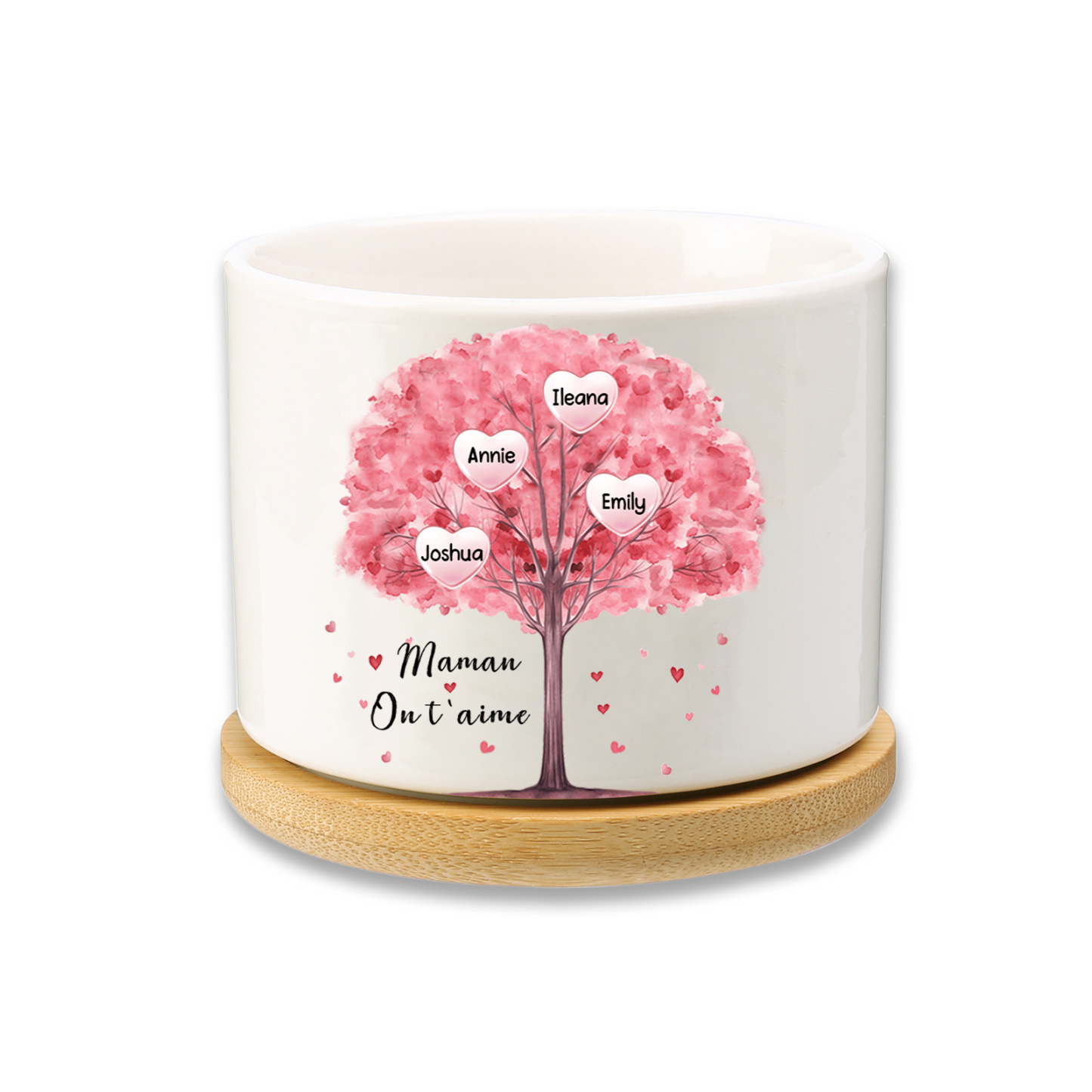 Vase/Pot de Fleurs Arbre 4 Prénoms Personnalisés avec Texte Décoration de la Maison (sans plantes)