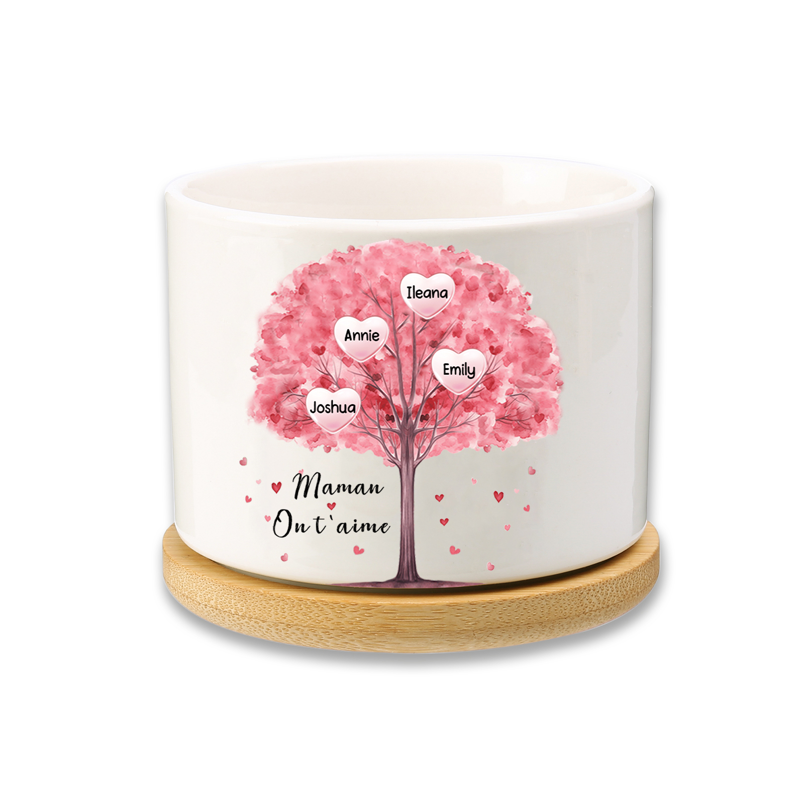 Vase/Pot de Fleurs Arbre 4 Prénoms Personnalisés avec Texte Décoration de la Maison (sans plantes)