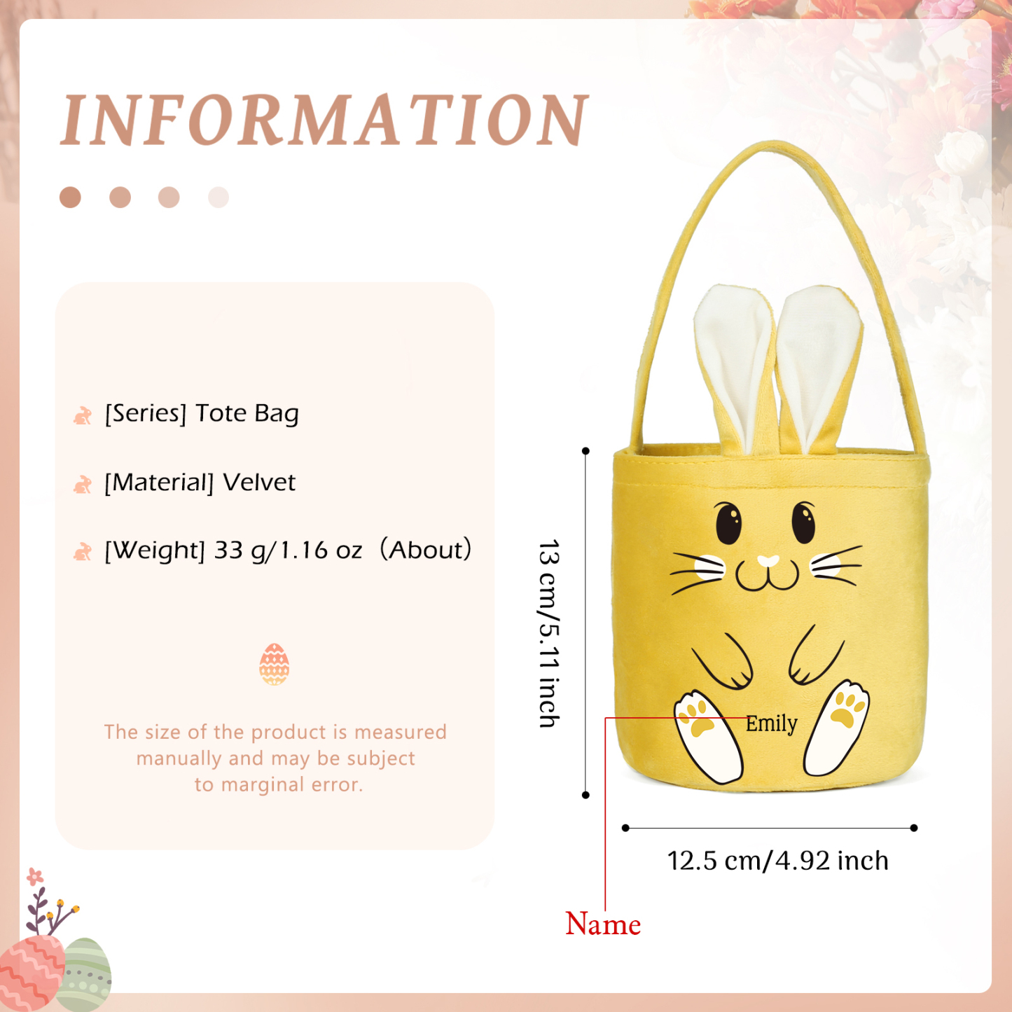 Sac de Pâques Lapin 1 Prénom Personnalisé Tote Bag Enfant