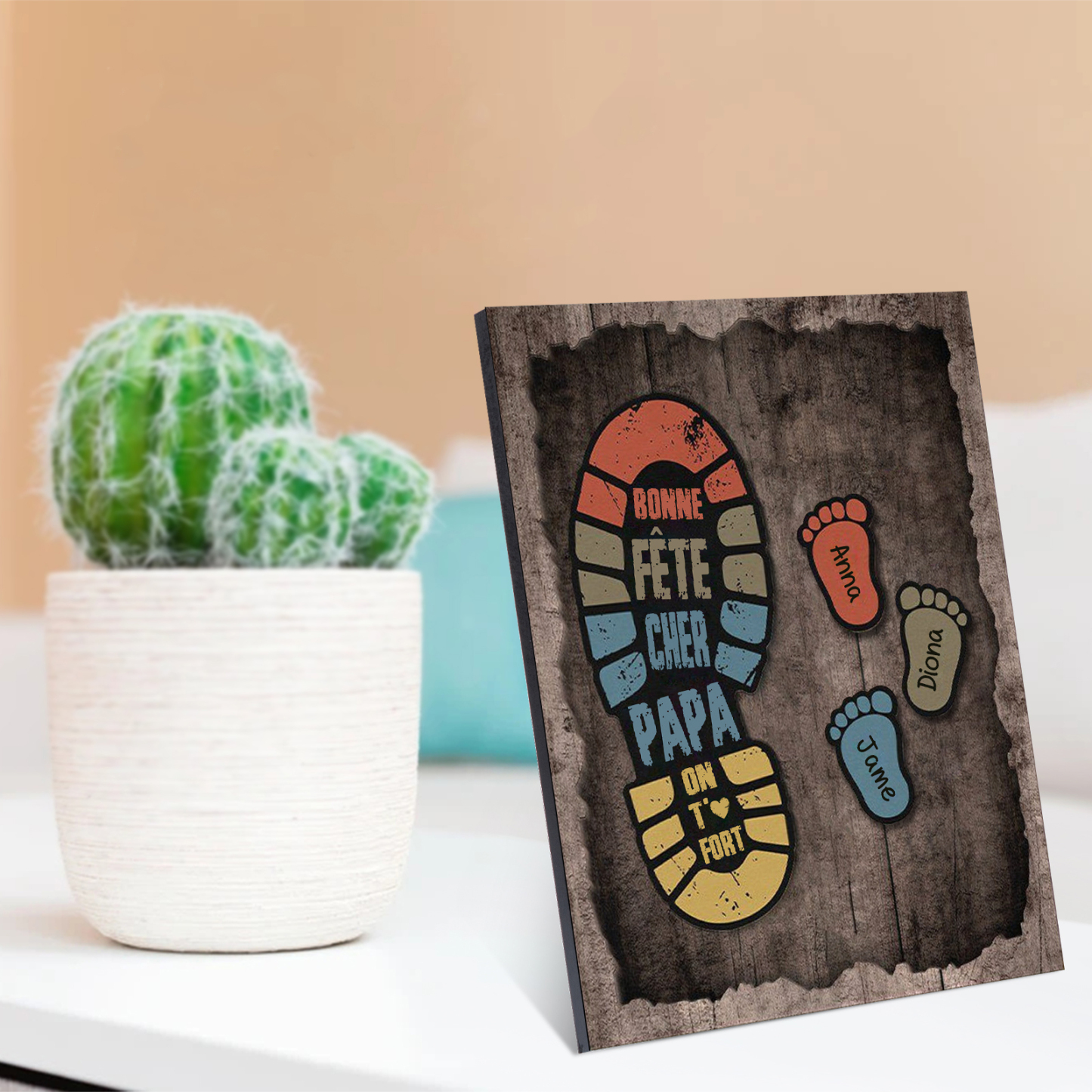 À Mon Papa-Cadre en Bois Pieds Bébé 3 Prénoms Personnalisés