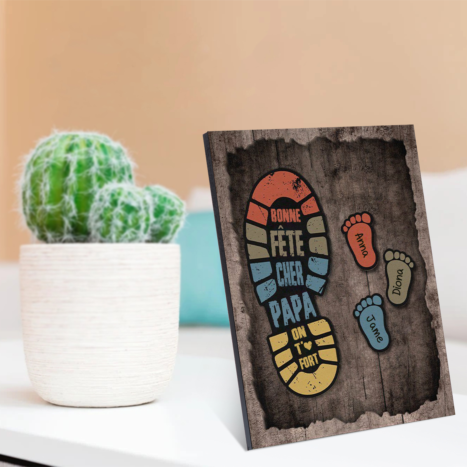 À Mon Papa-Cadre en Bois Pieds Bébé 3 Prénoms Personnalisés