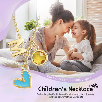 Collier Enfants Bébé Collier Cœur 1 Pierre de Naissance et 1 Lettre pour Fille Filleule