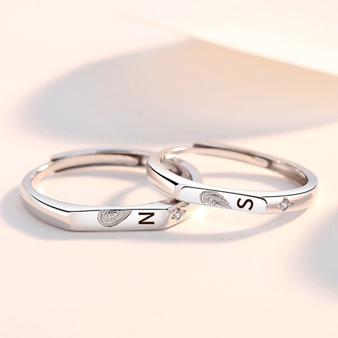 Bague en Argent 925 Réglable Couple 2PCS 2 Lettres Personnalisée Alliance｜Jessemade