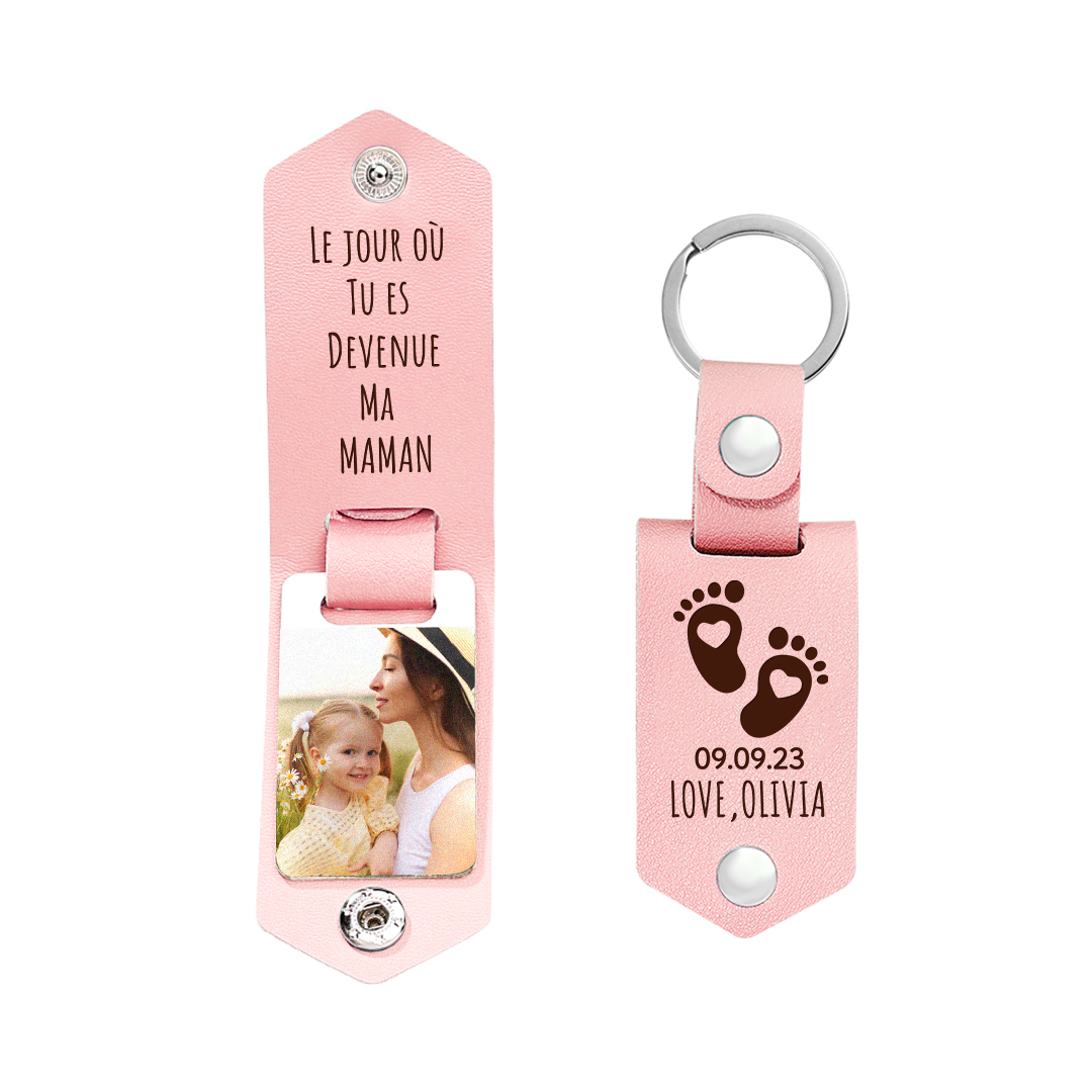 À ma Maman - Porte-Clés Cuir Texte et Photo Personnalisés avec Date