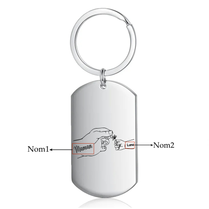 À ma Maman/Mamie - Porte-Clés 2-7 Prénoms Personnalisés Porte-Clés Mains et Fleurs