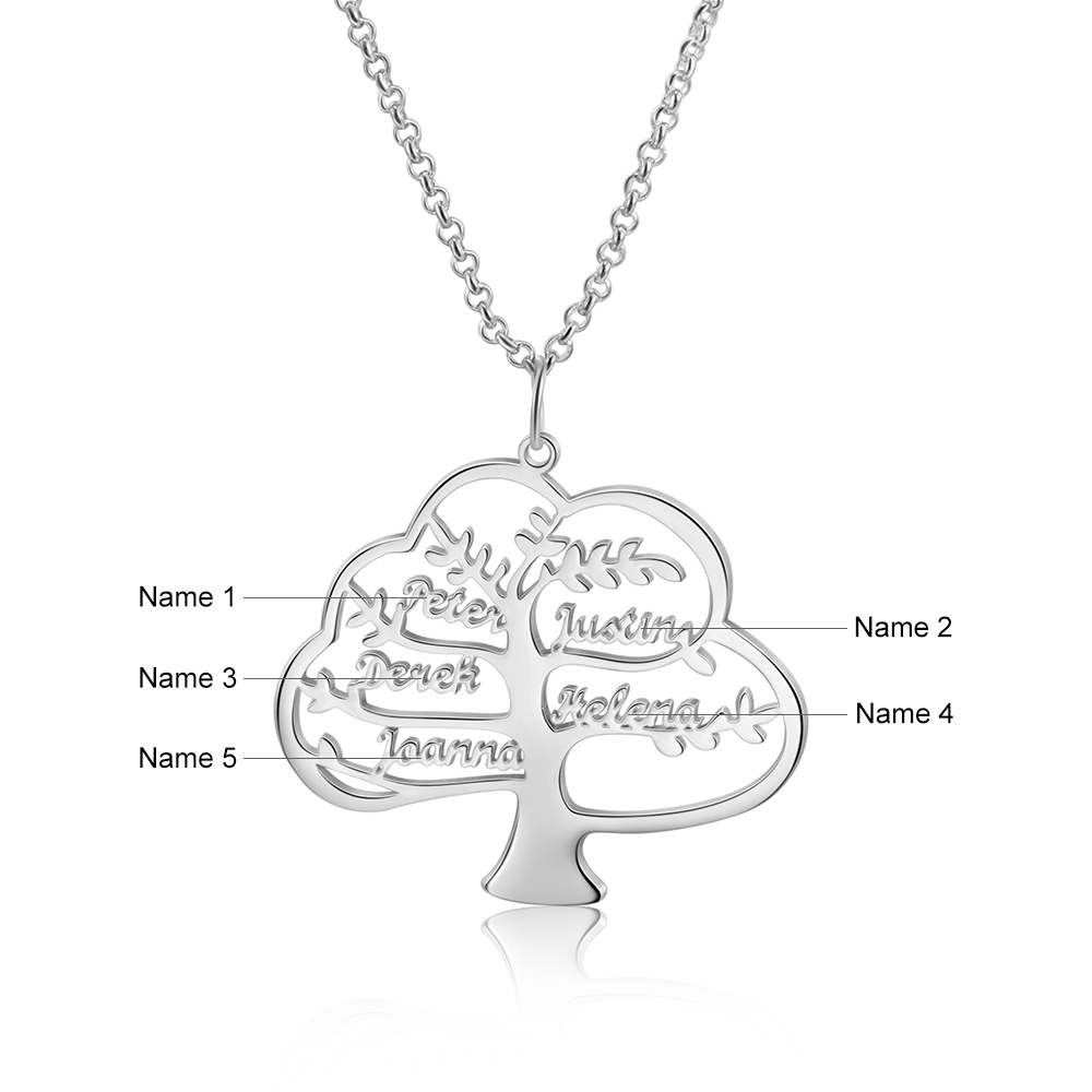 Collier Arbre de vie Arbre généalogique 5 prenoms personnalisés
