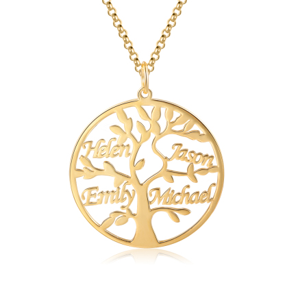 Collier Argent Arbre de vie Arbre généalogique 4 prenoms