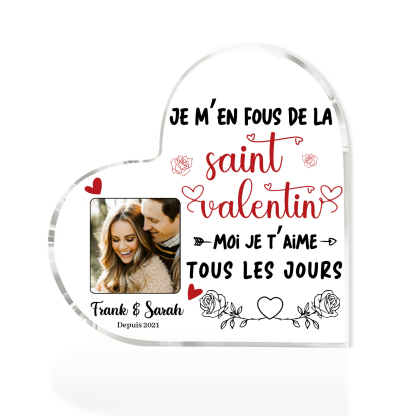 Plaque Acrylique en Forme de Cœur 2 Prénoms Personnalisés avec Photo et Date cadeau pour Saint Valentin