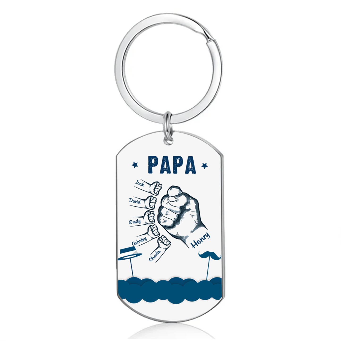 À Papa/Papi - Porte-Clés Poings 6 Prénoms Personnalisés