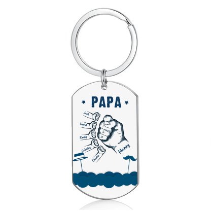 À Papa/Papi - Porte-Clés Poings 6 Prénoms Personnalisés