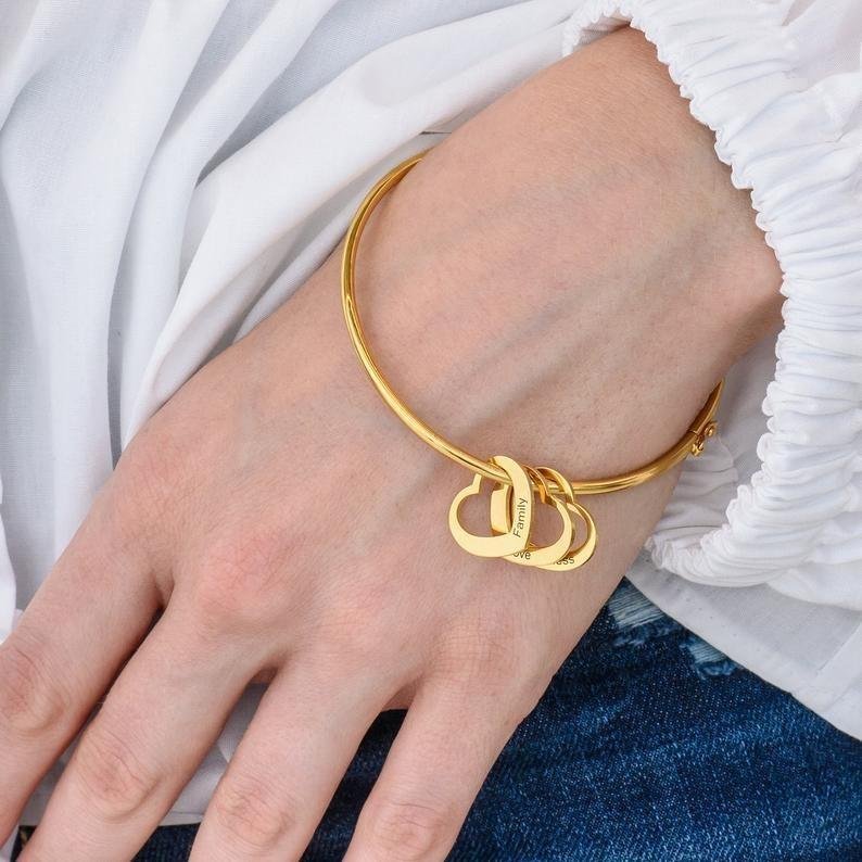 Bracelet Personnalisé 5 Prénoms Avec Pendentifs Coeur Bracelet Coeur|Jessemade