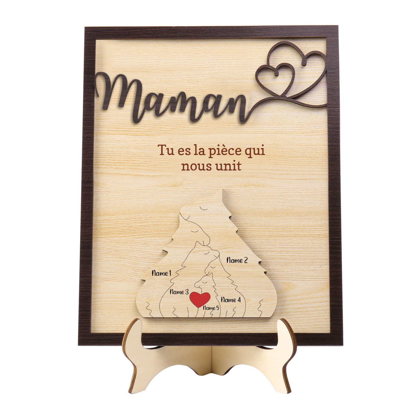 À ma Maman - Décoration en bois Renard 5 Prénoms Personnalisés Ornement pour Famille