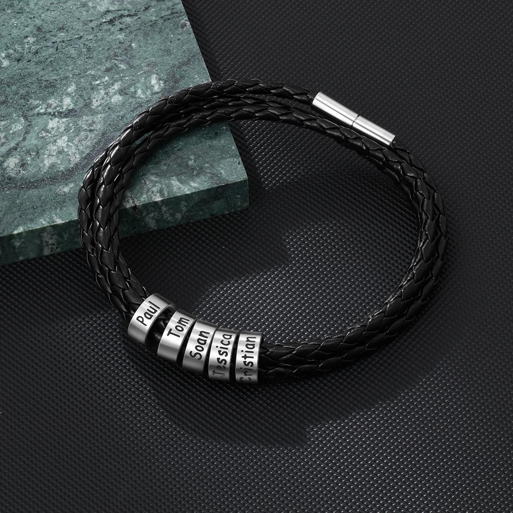 Bracelet Cuir tressé Bracelet Prénom Personnalisé  Avec 5 Perles pour Homme｜Jessemade