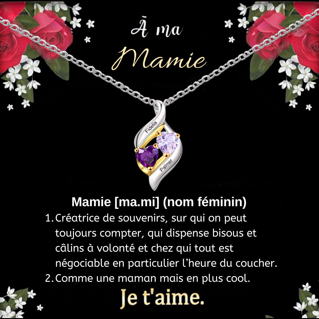 A ma Mamie-Collier Personnalisé 2 pierres naissance ARGENT 925