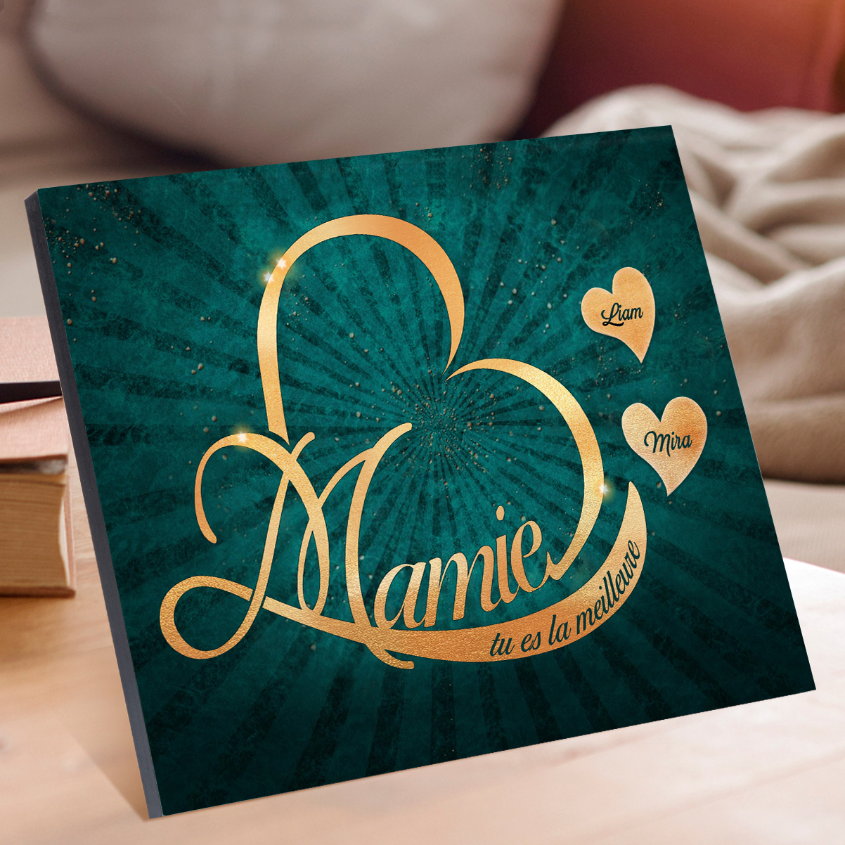 À ma Mamie - Cadre en Bois Cœur 1-6 Prénoms Personnalisés