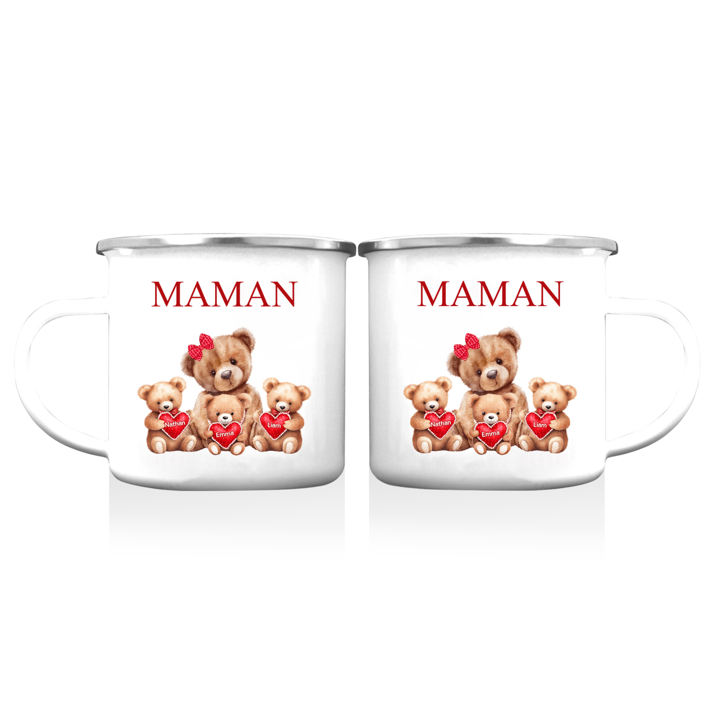 À Maman/Mamie - Tasse émaillée Ours 3 Prénoms Personnalisés