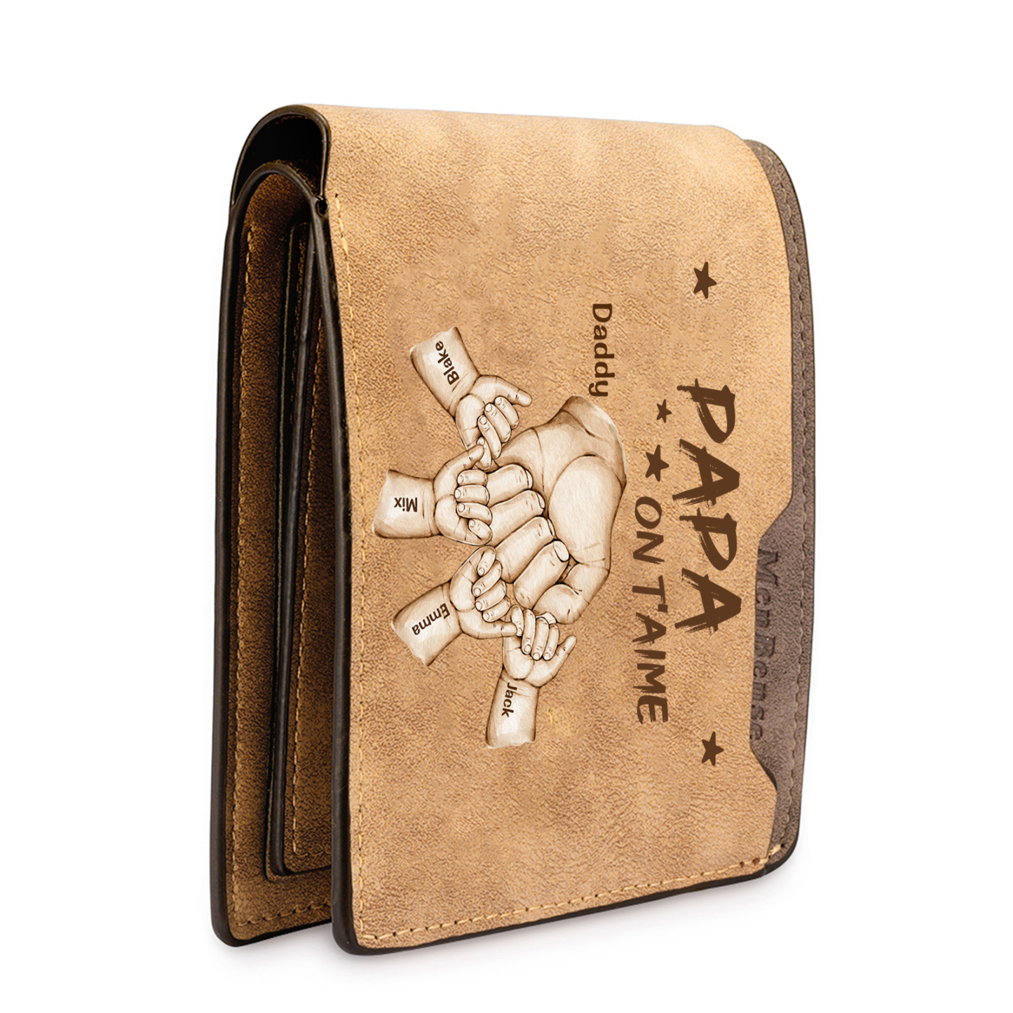 À mon Papa-Portefeuille Poings 5 Prénoms Personnalisés Classique Homme