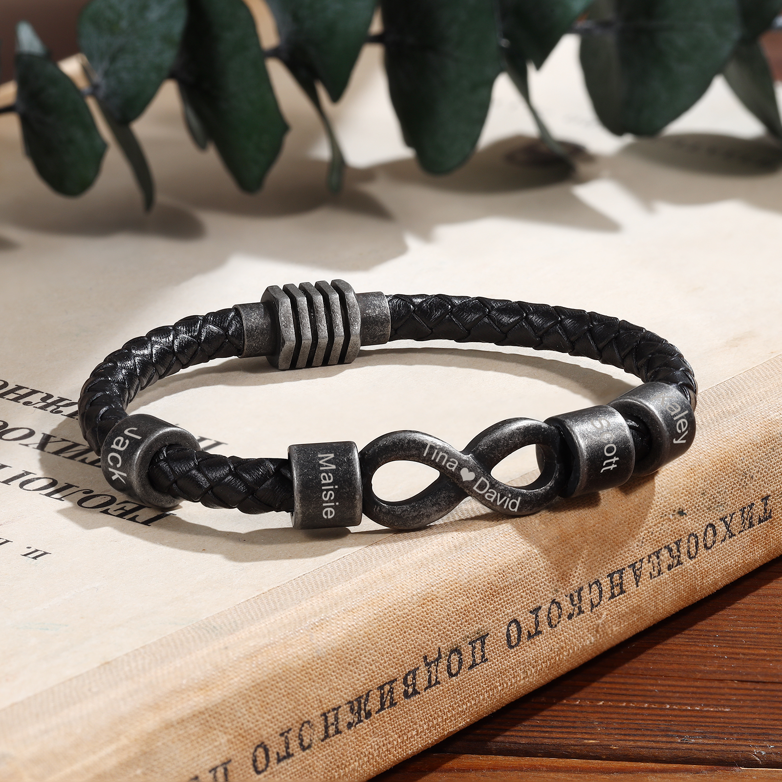 2-5 Noms Bracelet Infini Vintage Personnalisés avec Texte Bracelet Homme