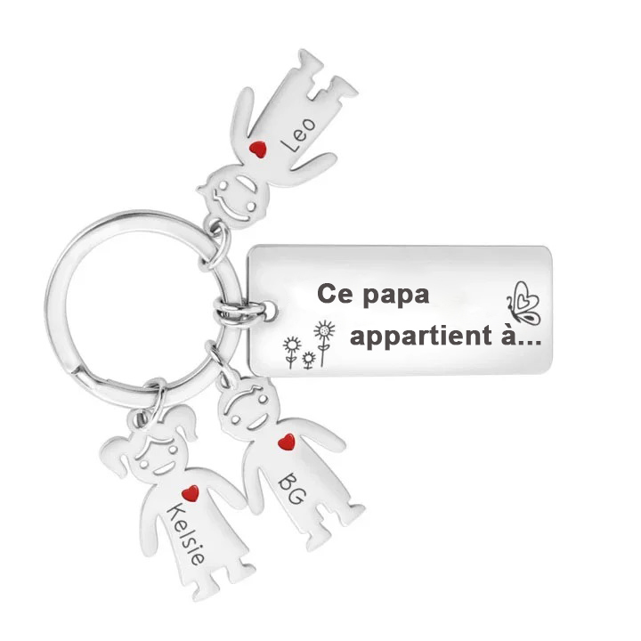 Jessemade FR À mon Papa - Porte-Clés 3 Prénoms Personnalisé Avec Breloques 3 Enfants