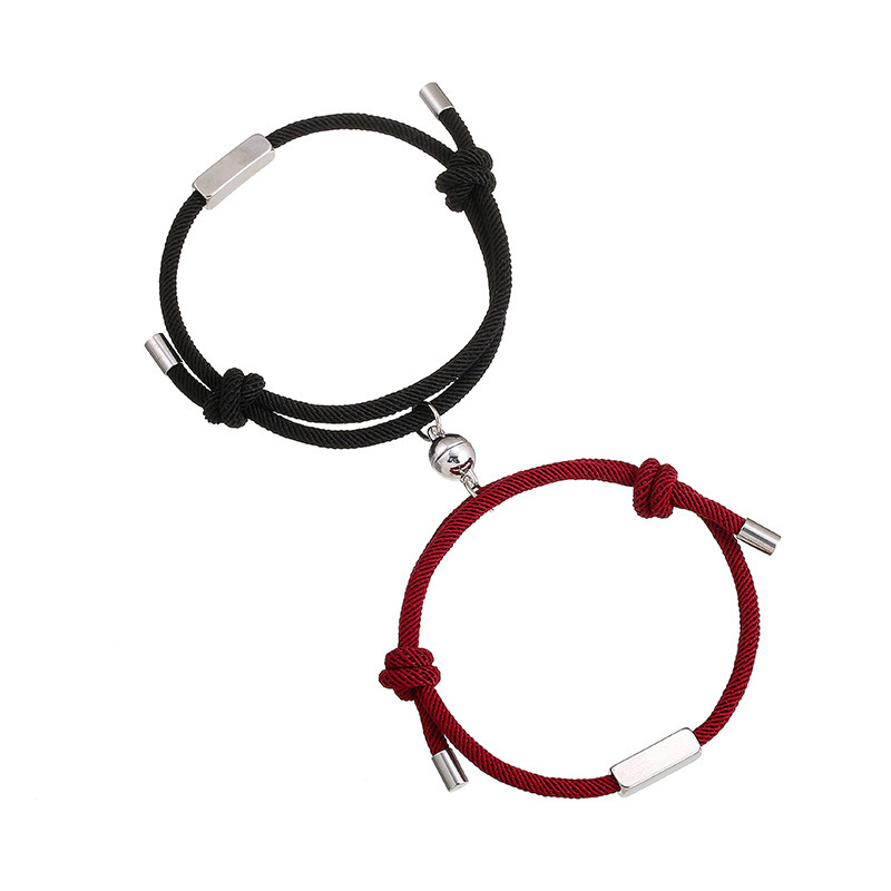 Jessemade FR 2PCS Bracelet Roped 2 Prénom Personnalisé Bracelet en Commun pour Un Couple Bracelet Noeud Coulissant