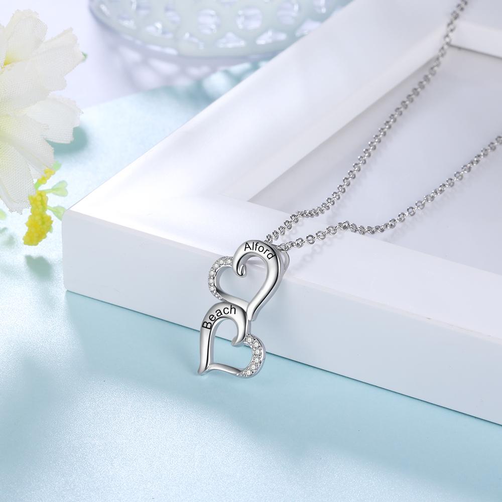 Collier 2 Prénoms Personnalisés Pendentif 2 Cœur Argent 925