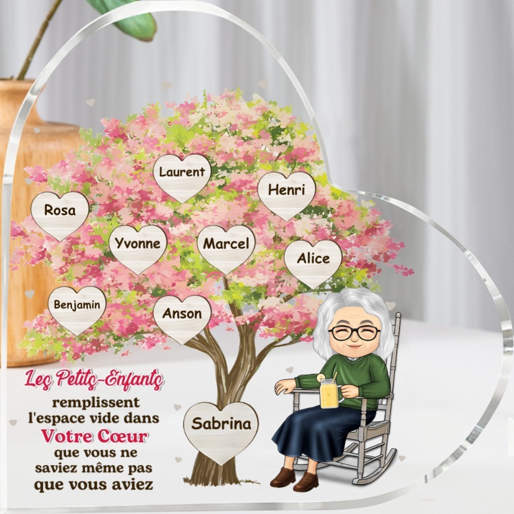 Plaque Acrylique en forme de Cœur Arbre de Vie Personnalisé avec Prénoms pour Mamie | Jessemade