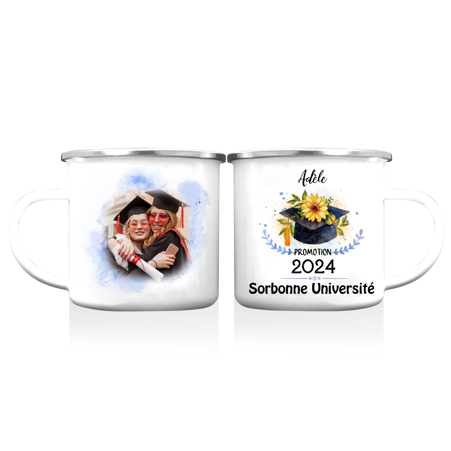 Tasse émaillée Diplômé 1 Prénom et Photo Personnalisés avec Année et Texte Cadeau de remise des diplômes