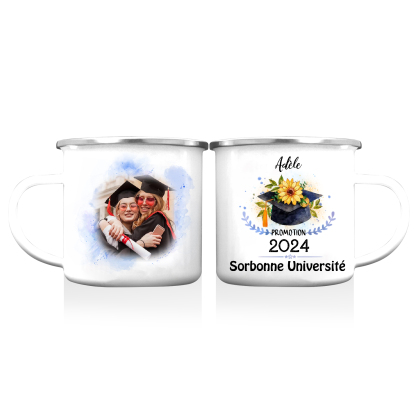Tasse émaillée Diplômé 1 Prénom et Photo Personnalisés avec Année et Texte Cadeau de remise des diplômes