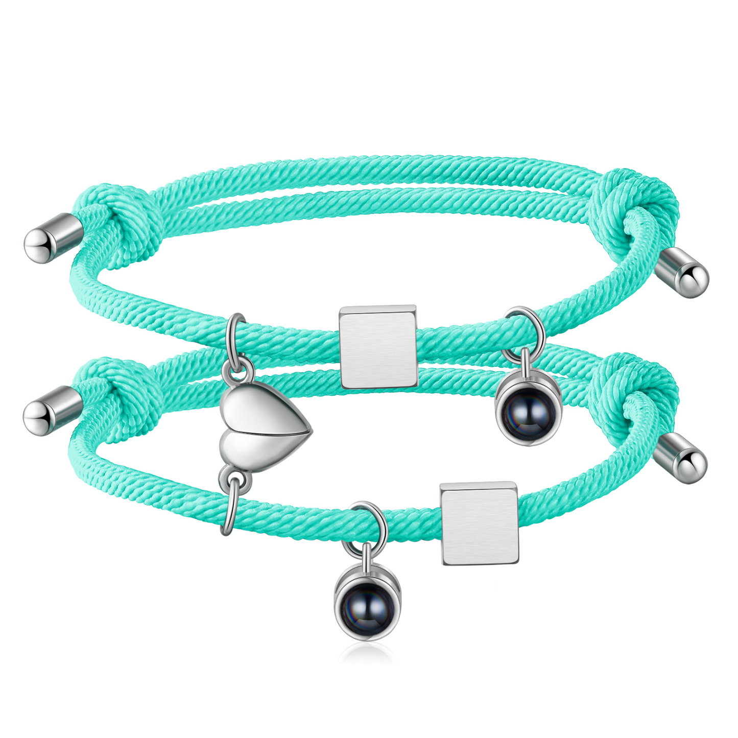 2PCS Bracelets Projection de Pierres 2 Lettres et 1 Photo Personnalisés Bracelets magnétiques pour Couple