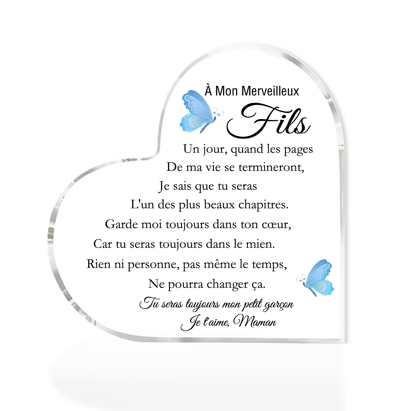 À mon Fils - Plaque Acrylique en Forme de Cœur 1 Texte Personnalisé