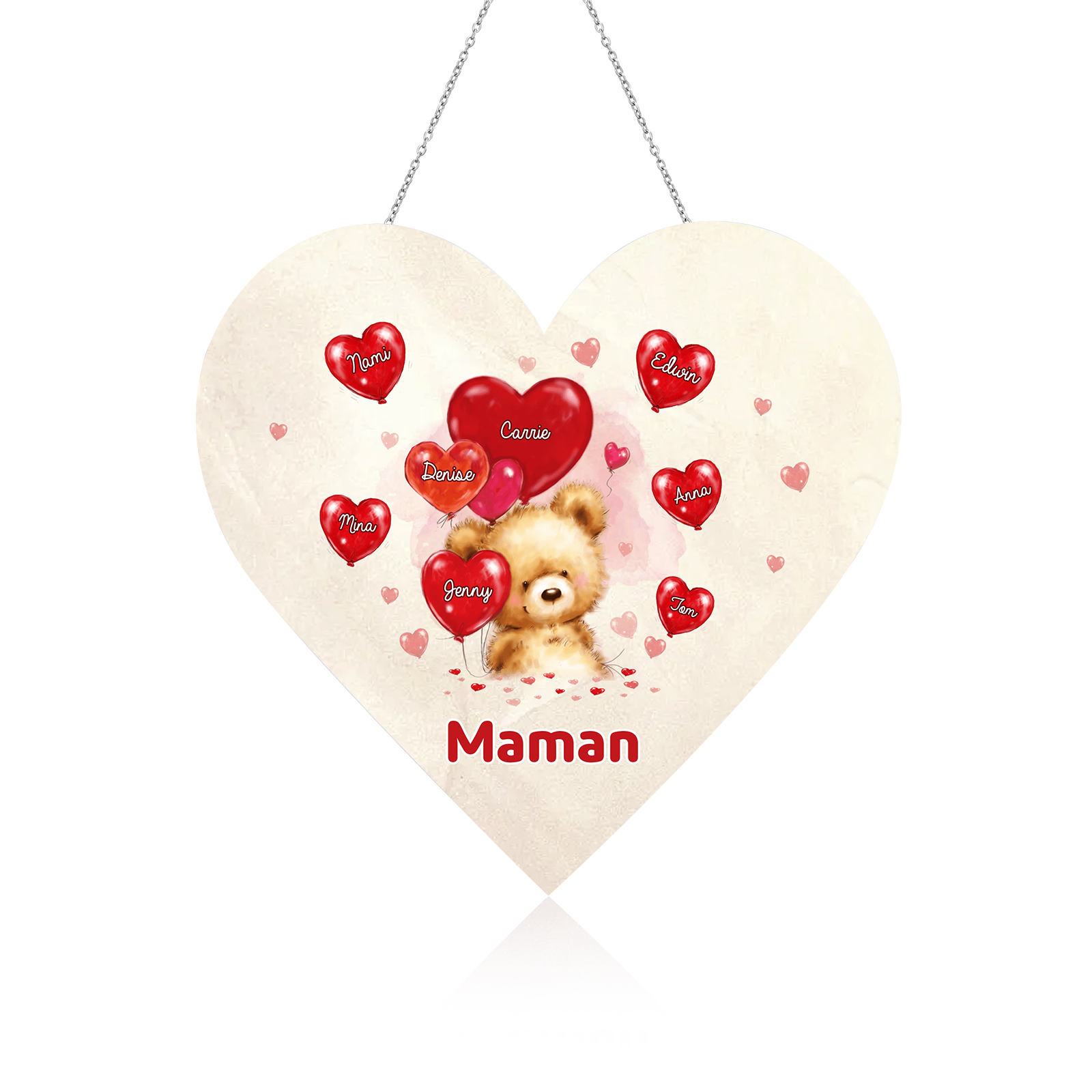 À Maman/Mamie - Veilleuse Cœur Décoration Ours 8 Prénoms Personnalisés avec 1 Texte