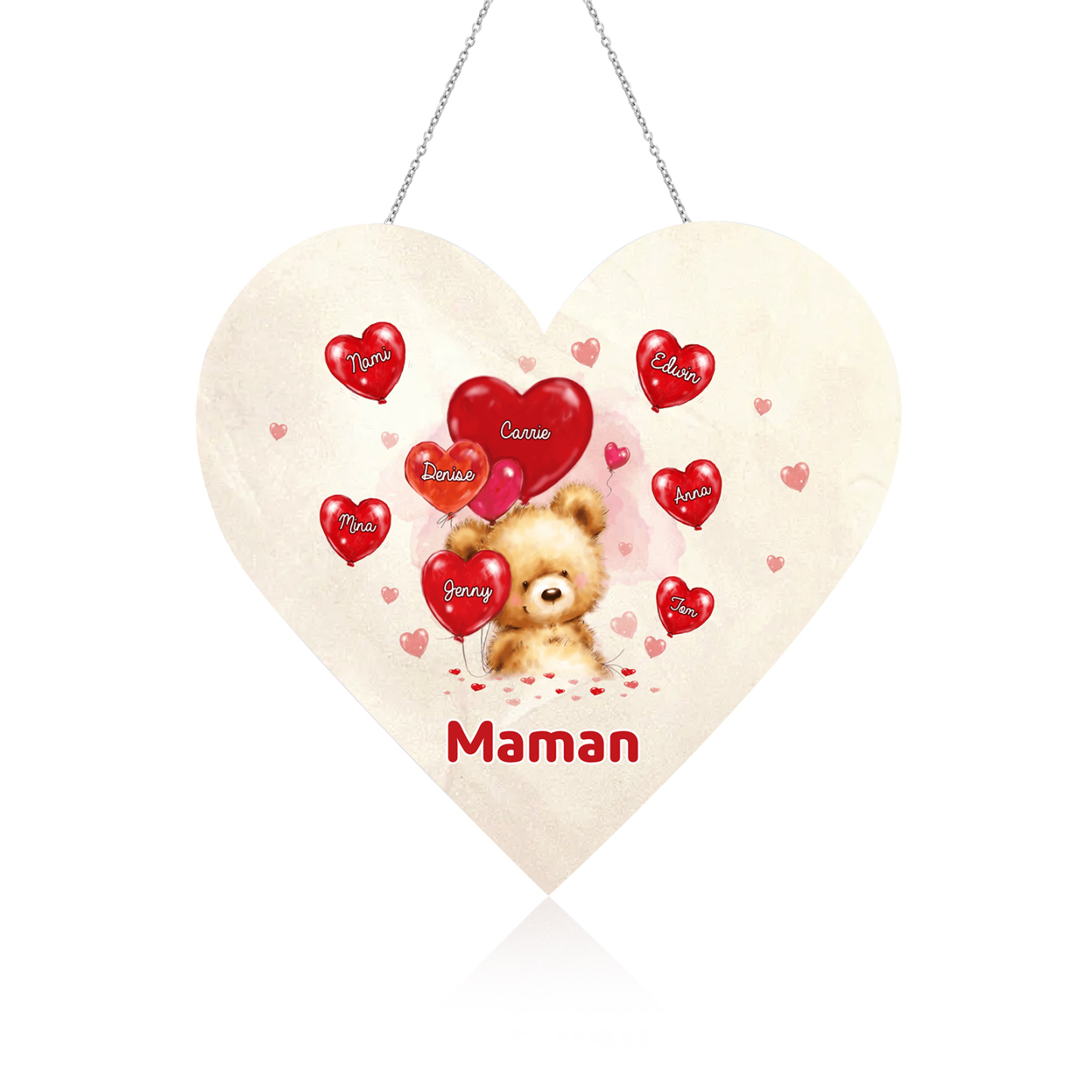 À Maman/Mamie - Veilleuse Cœur Décoration Ours 8 Prénoms Personnalisés avec 1 Texte